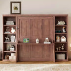 Lit escamotable grand lit/deux places avec bureau et étagère, brun foncé - ModernLuxe