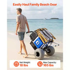 Chariot de plage VEVOR avec grandes roues pour le sable, plateforme de chargement 50,8 x 38,1 cm, chariot de sable pliant avec 2 roues ballon, capacité de charge 75 kg, argenté+noir