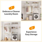 Étagère au-dessus du Lave-linge, Étagère de Rangement pour Sèche-linge à 5 Niveaux avec Hauteur Réglable, Étagère de Salle de Bain, Rangement Gain de Place pour Salle de Bain, Buanderie