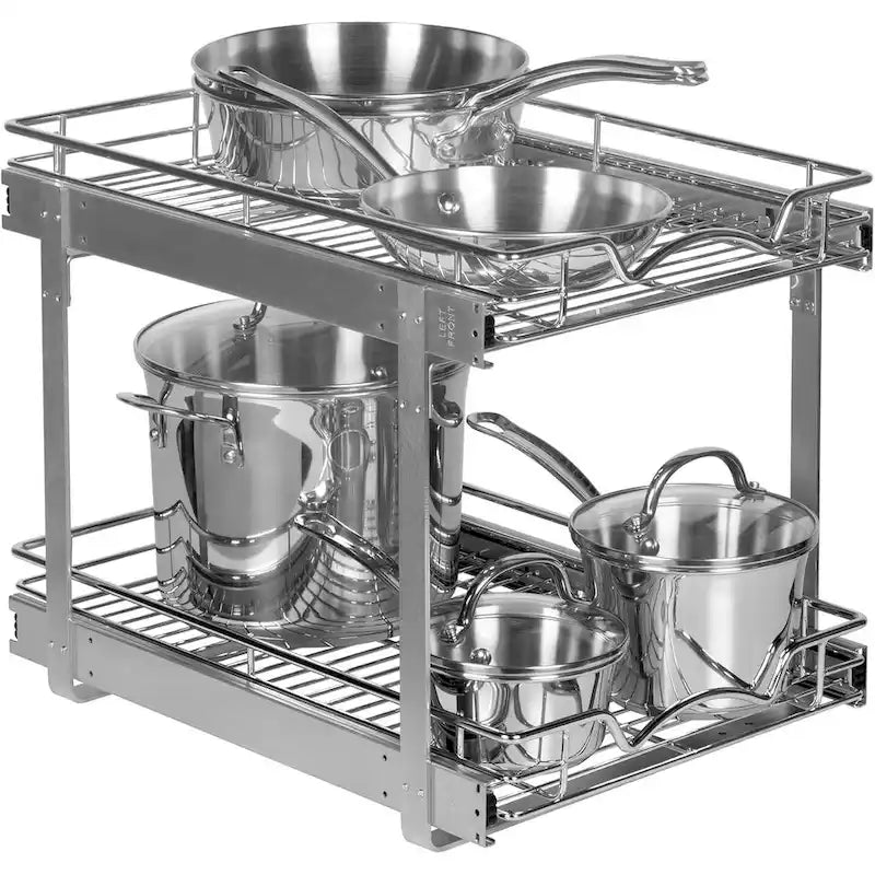 Organisateur de placard coulissant à 2 niveaux en métal robuste avec garantie limitée à vie - Fini chrome antirouille