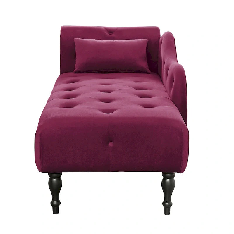 Chaise longue moderne de 154 cm avec revêtement en velours, boutons capitonnés, pieds en bois massif et clous de tapissier