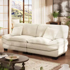 Canapé en velours côtelé beige 87 avec 2 oreillers, canapé profond en forme de voilier pour salon, petit espace, bureau, appartement - Morden Fort