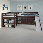 Ensemble de chambre mezzanine en L Double Twin avec toboggan, finition cappuccino foncé