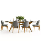 Ensemble de salle à manger 7 pièces, table à tréteaux extensible de 198-244 cm avec chaises rembourrées et pieds en bois massif - Panipeachy