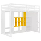 Lit mezzanine enfant avec armoire et étagères, Cadre de lit mezzanine en bois avec meuble de rangement pour enfants et adolescents