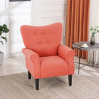 Fauteuil d'appoint moderne Erommy, fauteuil à dossier haut, canapé simple en tissu rembourré avec boutons et pieds en bois pour salon