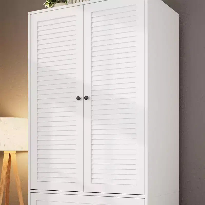 COZONY Armoire penderie avec 3 tiroirs et 2 portes, Placard de rangement moderne en bois pour chambre à coucher, Armoire sur pied blanche robuste