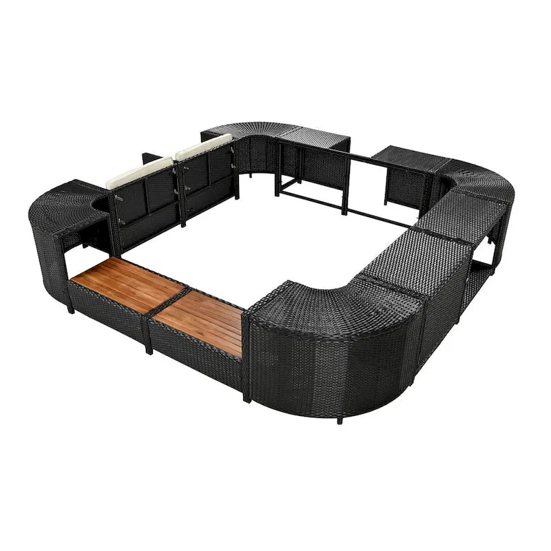 Canapé d'angle d'extérieur en rotin pour spa, forme quadrilatérale
