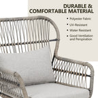 Ensemble bistrot 3 pièces en osier pour conversation, salon de jardin en rotin résistant aux intempéries avec coussins