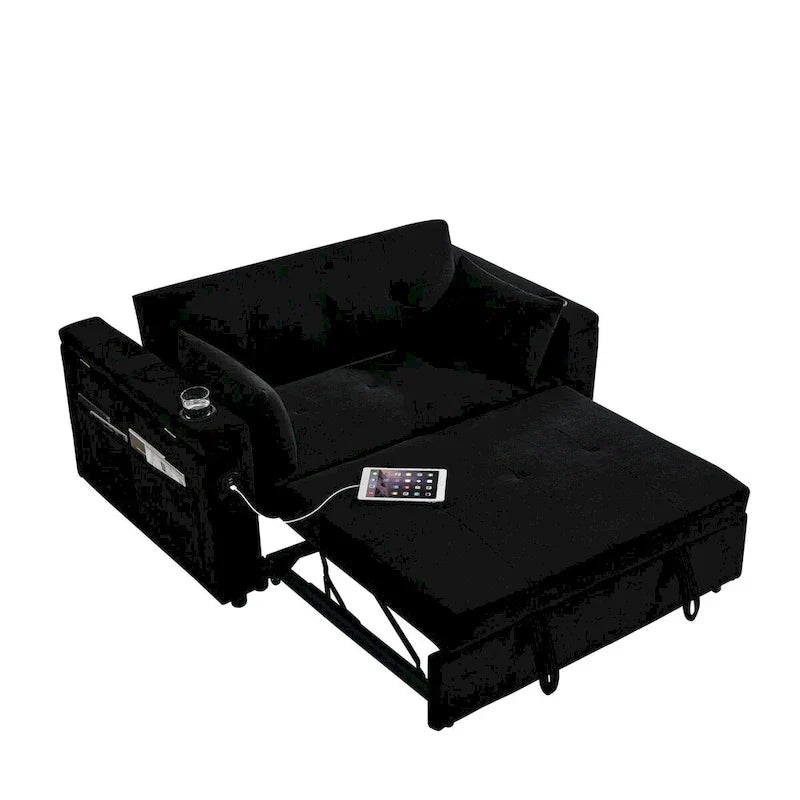 Canapé-lit gigogne 54 po, canapé-lit inclinable 2 places avec rangement, oreiller lombaire, prise USB