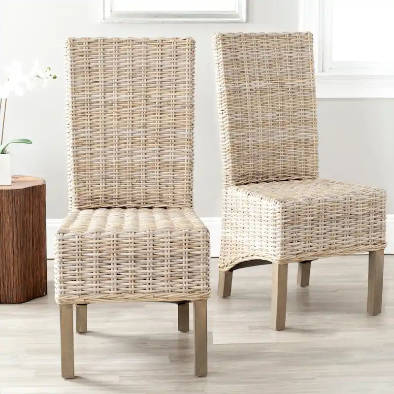 Lot de 2 chaises de salle à manger en osier naturel 48L x 56P x 104H cm, style bohème côtier
