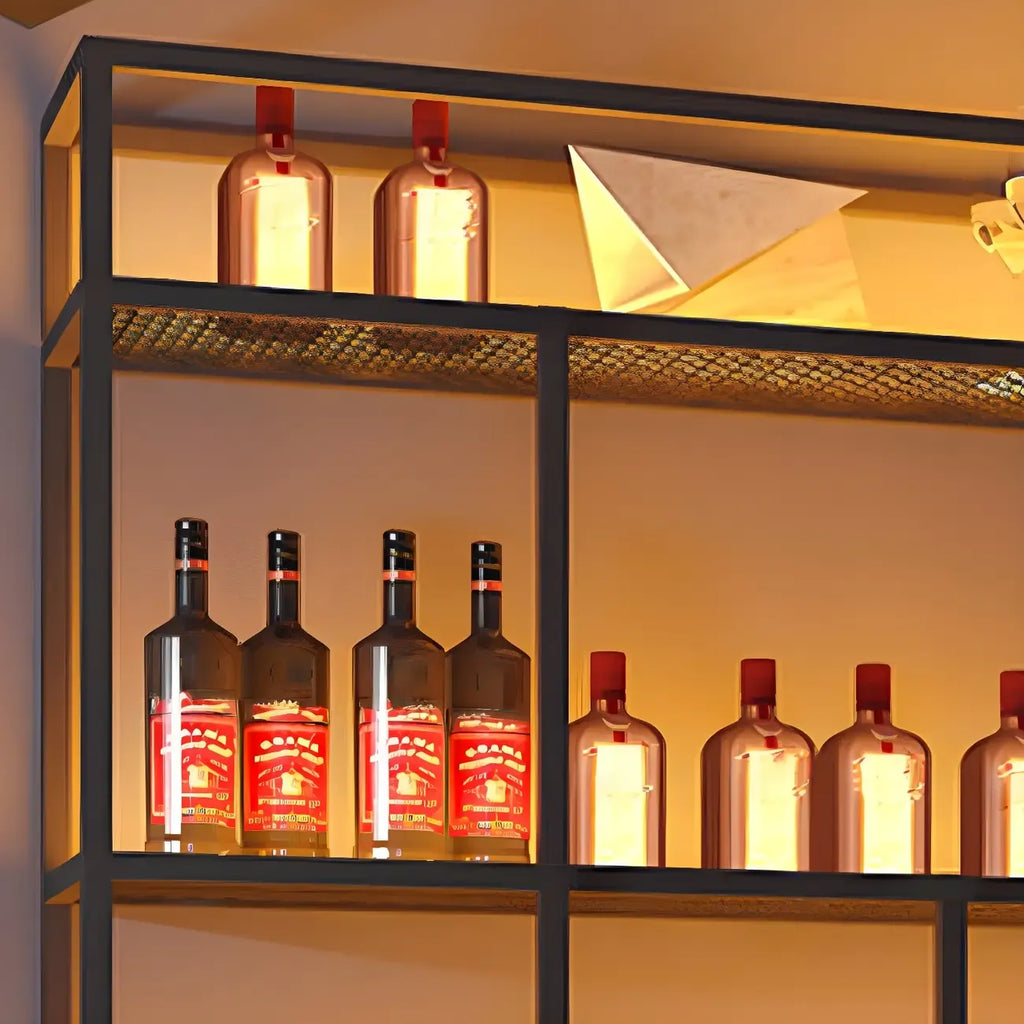 Range-bouteilles mural en métal noir rectangulaire
