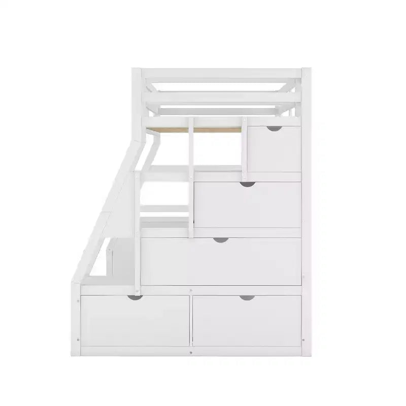 Lit mezzanine simple avec 7 tiroirs, 2 étagères, armoire et bureau pour enfants et adolescents