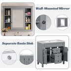 Meuble-lavabo de salle de bain moderne de 91 cm avec lavabo et armoire de toilette, 2 portes et 2 tiroirs