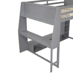 Lit mezzanine gaming Whisen Wood de taille double avec bureau, étagères multi-rangements, LED et une penderie suspendue