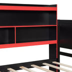 Lit de repos Gamer Hub avec bureau, lumières RGB, station de recharge, tiroirs de rangement et tête de lit bibliothèque