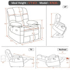 Fauteuil inclinable électrique double moteur grand et large MCombo avec massage et double chauffage pour personnes âgées de grande taille, tissu R7635