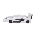 Lit plateforme Whisen Wood en forme de voiture de course, taille double, avec LED et dossier rembourré