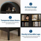 Meuble de rangement, Noir/Blanc, Style Arqué, Simple, 71 po de hauteur avec lumières DEL et portes vitrées