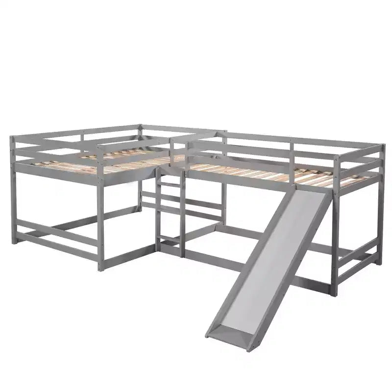 Lits superposés en L pour 4 enfants, lits superposés quadruples avec toboggan, lits superposés en bois doubles et jumeaux pour chambre à coucher ou dortoir