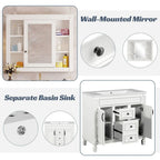 Meuble-lavabo de salle de bain moderne de 91 cm avec lavabo et armoire de toilette, 2 portes et 2 tiroirs