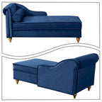 Chaise longue de rangement française élégante en velours avec un oreiller