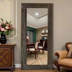 Miroir pleine longueur mural rectangulaire en bois massif marron 71x31 pouces, d'occasion, sans support de fixation