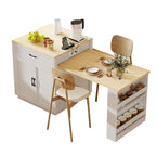Îlot de cuisine en bois de 210 cm pour 4 à 6 personnes avec table à manger extensible et rangement double.