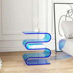 Table d'appoint contemporaine en acrylique en forme de S avec rangement