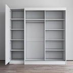 Armoire 2 portes avec miroir, façade vitrée, 2 personnes (Gris / Noir / Blanc)
