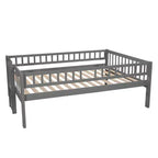 Lit superposé triple pour deux personnes avec échelle convertible et toboggan, lit triple avec barrières de sécurité, blanc/gris/espresso - ModernLuxe