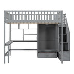 Lit mezzanine en pin avec bureau et rangements