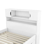 Lit plateforme capitaine double/grand avec 4 tiroirs et étagères de rangement, cadre de lit en bois massif avec tête de lit bibliothèque de rangement