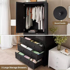 COZONY Armoire penderie avec 3 tiroirs et 2 portes, Placard de rangement moderne en bois pour chambre à coucher, Armoire sur pied blanche robuste