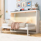 Lit escamotable double avec éclairage LED, peut être plié en armoire, armoire-lit murale dissimulée pour chambre d'amis