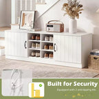 Banc à chaussures 2 portes avec étagères réglables et espace de rangement caché Naturel + Blanc/Blanc