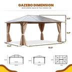 Tonnelle EROMMY à toit rigide, pergola extérieure avec double toit, moustiquaire et rideaux, auvent robuste pour patio, jardin, fête au bord de la piscine