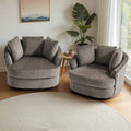 Lot de 2 fauteuils pivotants ronds surdimensionnés en velours côtelé moelleux de 43 po de large avec oreillers