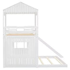 Lit superposé en bois Luxystar avec maisonnette, toboggan et barrières de sécurité, double sur grand lit