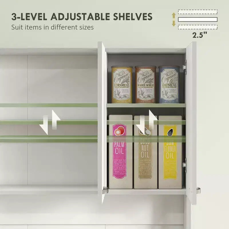 71 Armoire de cuisine, armoire de rangement haute avec support pour micro-ondes, buffet de cuisine moderne, 3 étagères réglables pour salon, salle à manger