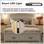 ModernLuxe Lit plateforme Queen/King Size avec tête de lit haute, cadre de lit rustique en bois avec 2 tiroirs, lumières LED et ports USB
