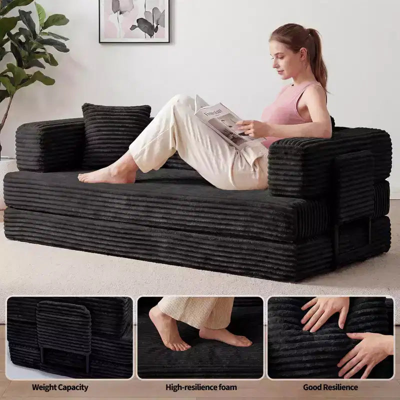 Canapé-lit convertible 5-en-1 80,7 po – Velours côtelé, 544 kg, aucun assemblage