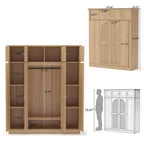 Armoire penderie grande capacité à 8 portes de 180 cm de haut avec tringle, étagères réglables et portes décoratives en rotin