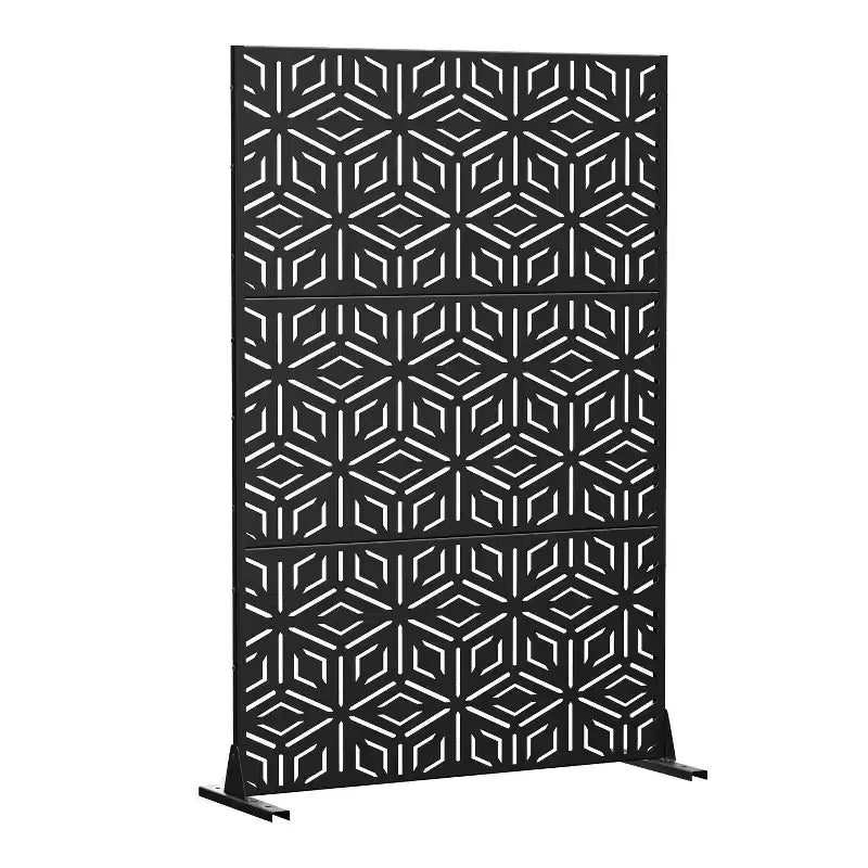Paravent à 3 panneaux avec motif géométrique – Acier galvanisé noir