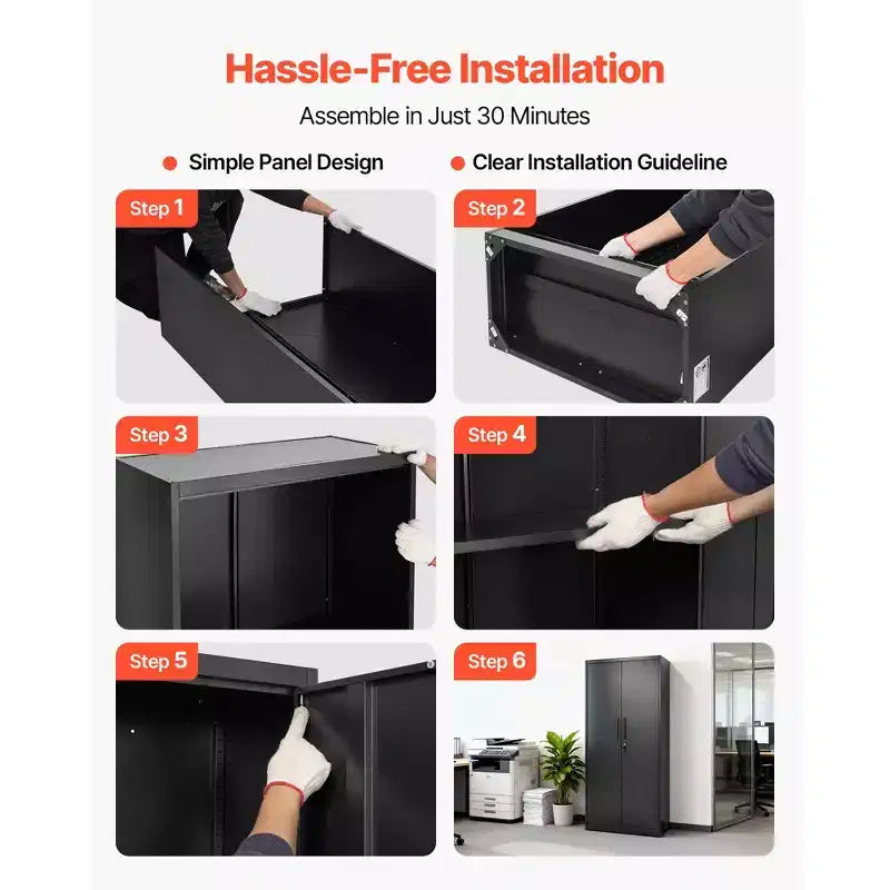 Armoire de Rangement Métallique VEVOR, Meuble de Rangement Verrouillable en Acier de 175 cm avec 4 Étagères Réglables, 2 Portes Magnétiques, 2 Clés, 5 Niveaux de Rangement pour Outils, Noir