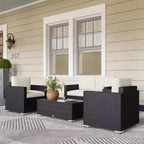 Ensemble de canapés en rotin 4 pièces, ensemble de canapés de patio en osier avec causeuse, chaises et table basse en verre pour jardin extérieur