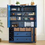 Garde-manger de cuisine autoportant Whisen de 180 cm de haut, grand buffet de salle à manger avec 4 portes pliantes, étagères, porte-bouteilles