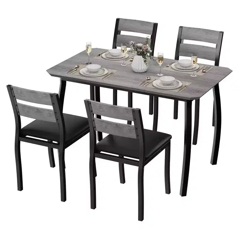 Ensemble de table et 4 chaises de cuisine avec cadre métallique, design biseauté