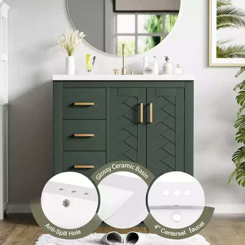 Meuble-lavabo simple de 76 cm avec armoire et 3 tiroirs – Noir / Bleu / Vert / Indigo / Blanc