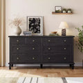 Commode à 8 tiroirs pour chambre à coucher, meuble TV vintage de 59 po avec poignées sculptées et pieds fuselés, commode en bois avec grande capacité de rangement